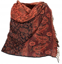 Soft pashmina scarf/stole with paisley pattern - black/orange