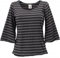 Cotton shirt with trumpet sleeves - striped/black