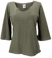 Organic cotton shirt with trumpet sleeves - olive