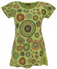 Short sleeve tunic, Embroidered longtop Mandala - lemon-green