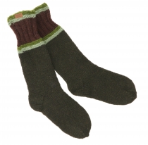 Hand knitted sheep wool socks, home socks, Nepal socks - olive gr..