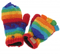 Hand knitted gloves, folding gloves Nepal, wool gloves - rainbow