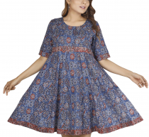 Boho mini dress, summer mini dress, cotton dress - indigo