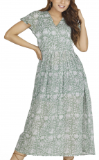 Airy boho summer dress, hand printed maxi dress, cotton dress - m..