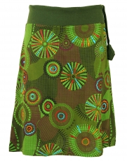 Embroidered knee length skirt, boho chic, retro mandala - olive