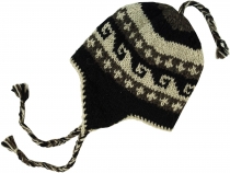 Wool hat with earflaps, Norwegian cap - black/gray