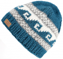 Beanie hat, knitted hat with meander pattern from Nepal - turquoi..