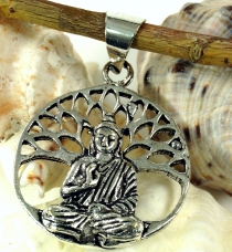 Amulett `Buddha unterm Bodhi Baum`, Ethno Kettenanhänger aus Mess..