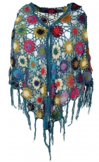 Crochet stole, hippie flower crochet scarf - petrol