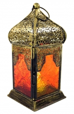 Oriental metal/glass lantern in Moroccan design, lantern - red/ye..