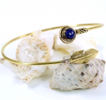 Indian Upper Arm Bangle Brass, Boho Arm Jewelry - Lapis Lazuli Fe..