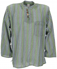 Nepal Fischerhemd, gestreiftes Goa Hippie Hemd, Yogahemd - grün