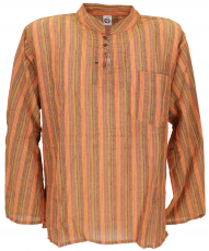 Nepal Fischerhemd, gestreiftes Goa Hippie Hemd, Yogahemd - orang..