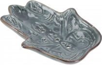 Exotische Keramik Seifenschale - Hamsa Hand / grau
