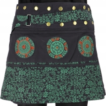 Wrap skirt, short skirt, cacheur, mandala patchwork skirt - black