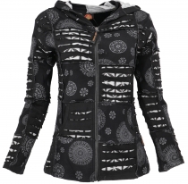 Goa patchwork jacket, boho hooded jacket - black