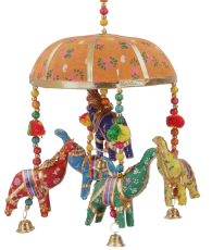 Original indisches Elefanten Mobile mit Gl�ckchen - orange