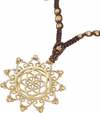 Macramé necklace, handmade boho necklace - flower of life/dark br..