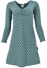 Organic cotton mini dress with long sleeves - aqua