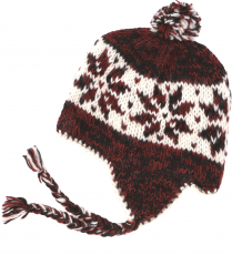 Wool hat with earflaps, Norwegian cap - black/red