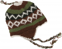 Wool hat with earflaps, Norwegian cap - brown