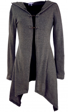 Long cardigan, knitted coat with wide hood - granite gray