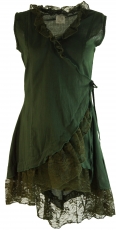 Wrap tunic with lace - dark green