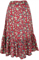 Calf length tiered skirt, comfortable boho summer skirt - red