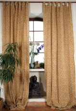 Boho curtains, long curtain (1 pair) with loops, hand printed eth..
