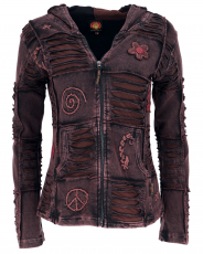 Goa patchwork jacket, boho hooded jacket - dark brown