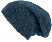 Hand knitted beanie hat, lined wool hat - petrol blue