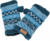 Handstupen aus Wolle, Ethno Handwärmer, Pulswärmer - blau