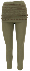 Yoga pants, leggings with mini skirt in organic cotton - olive/ta..