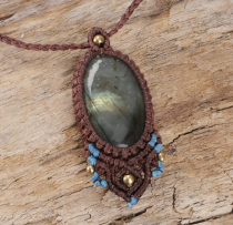 Boho macramé necklace, fairy jewelry - brown/labradorite
