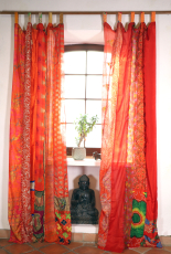 Seidiger Vorhang (1 Stk.) indische Boho Gardine aus Patchwork Sar..