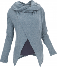 Wrap cardigan with wide shawl hood - dove blue