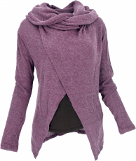 Wrap cardigan with wide shawl hood - old pink