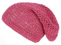 Beanie, cotton crochet hat - raspberry red