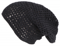 Beanie, cotton crochet hat - black