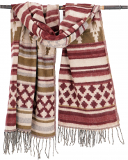 Soft pashmina scarf/stole, shoulder scarf - Maya pattern rust/oli..