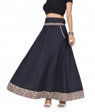 Boho maxi skirt hippie chic, long cotton summer skirt - black