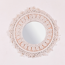 Spiegel mit gekn�pftem Rahmen, Makramee, rund