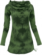 Longshirt, Minikleid mit weiter Schalkapuze - grün/Batik