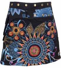 Wrap skirt, short goa skirt, cacheur, mini skirt - black/blue