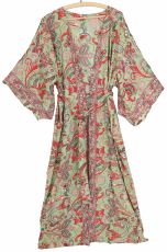 Langer Kimono im Japan Style, Kimono Mantel, Kimonokleid - grün/r..