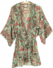 Kimonokleid, seidig glänzender Boho Kimono, knielanger Saree Kimo..