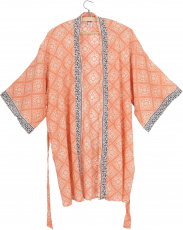 Kimono dress, boho kimono, cotton knee length kimono - apricot