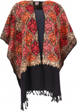 Embroidered poncho scarf, poncho, cape scarf - black/red