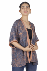 Kimono Jäckchen mit kurzen Ärmeln, Kimonobluse - grau/orange
