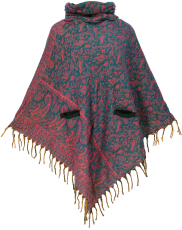 Poncho hippie chic, long paisley poncho with ruffled collar - pin..
